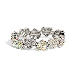 Iridescent and White Rhinestone Heart Stretch Bracelet
